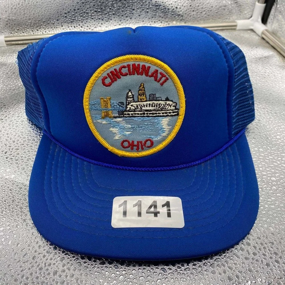 A&M‎ Cincinnati Ohio Trucker Hat Mens OSFA Blue Mesh Snapback Vintage Souvenir